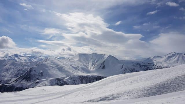 Image of high snow-capped white mountains in Azerbaijan